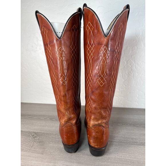 Vintage Wrangler Womens Cowboy Boots Tall Brown Leather Western Knee High Sz 7.5 - Picture 6 of 10
